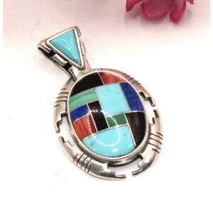 Carolyn Pollack Inlaid Lapidary Pendant & Silver Pendant Signed CP 925